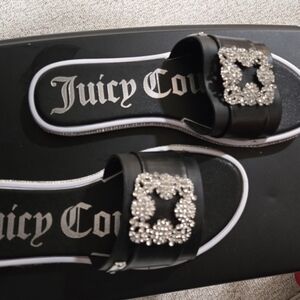 Juicy Couture Black Slides with Rhinestone Embellishment